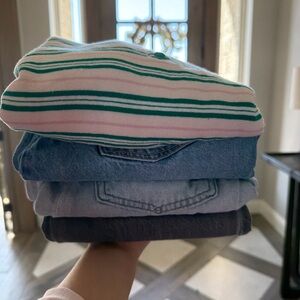GAP Kids Jeans Stack with Striped Top - Green, Pink, Blue, Light Blue, Charcoal